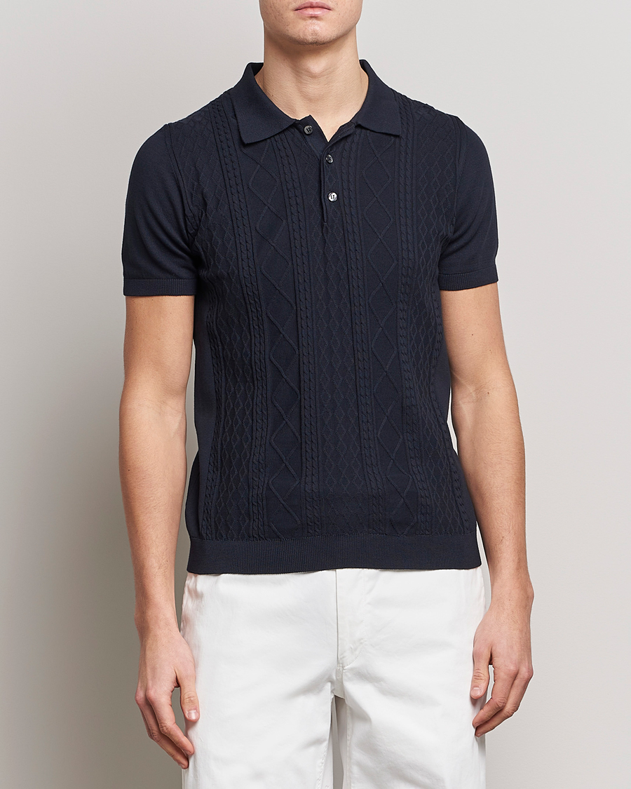 Mies |  | Oscar Jacobson | Bard Short Sleeve Structured Cotton Polo Navy