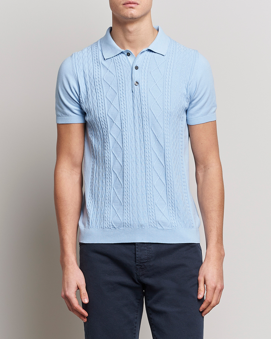 Mies |  | Oscar Jacobson | Bard Short Sleeve Structured Cotton Polo Light Blue