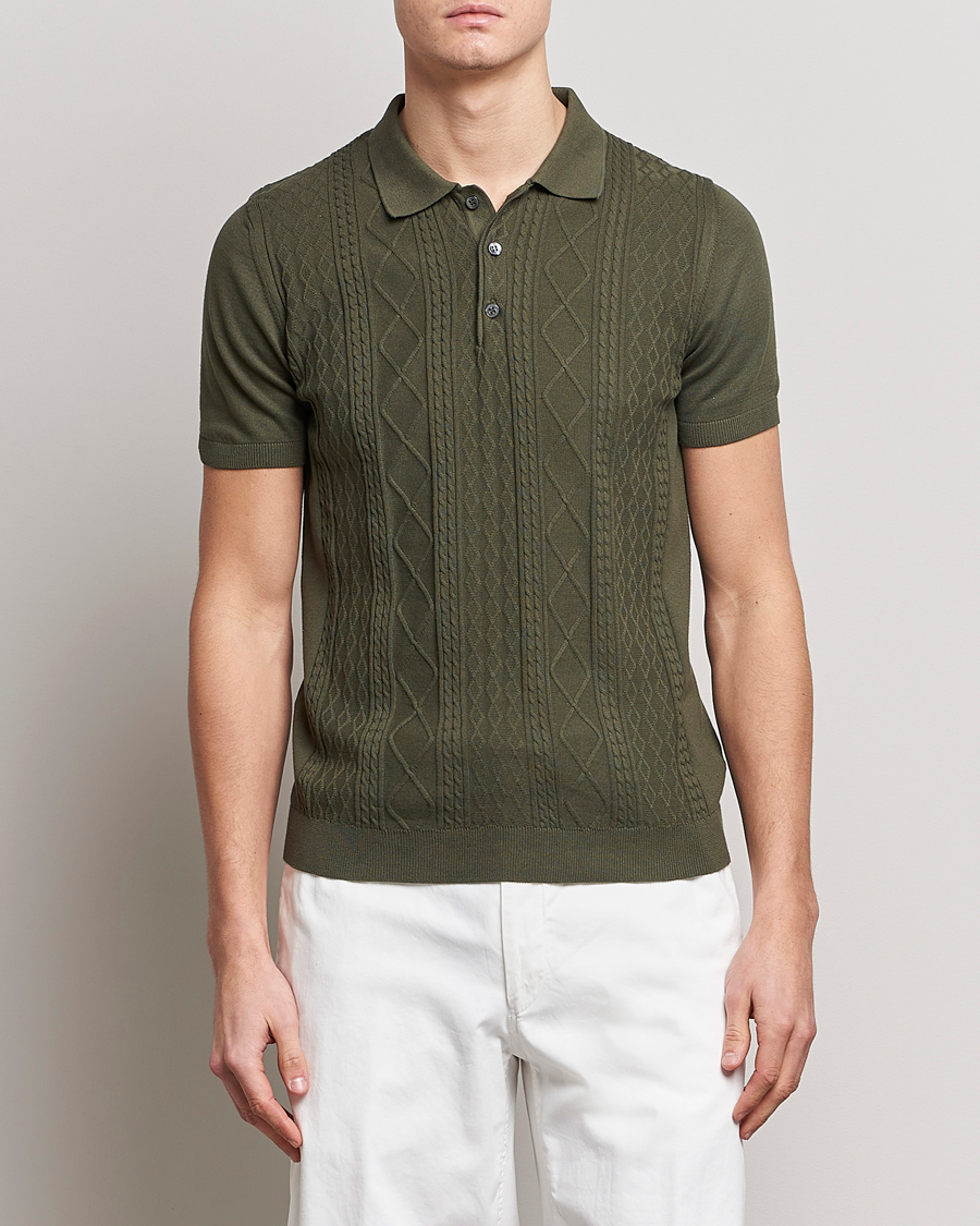 Mies | Pikeet | Oscar Jacobson | Bard Short Sleeve Structured Cotton Polo Olive