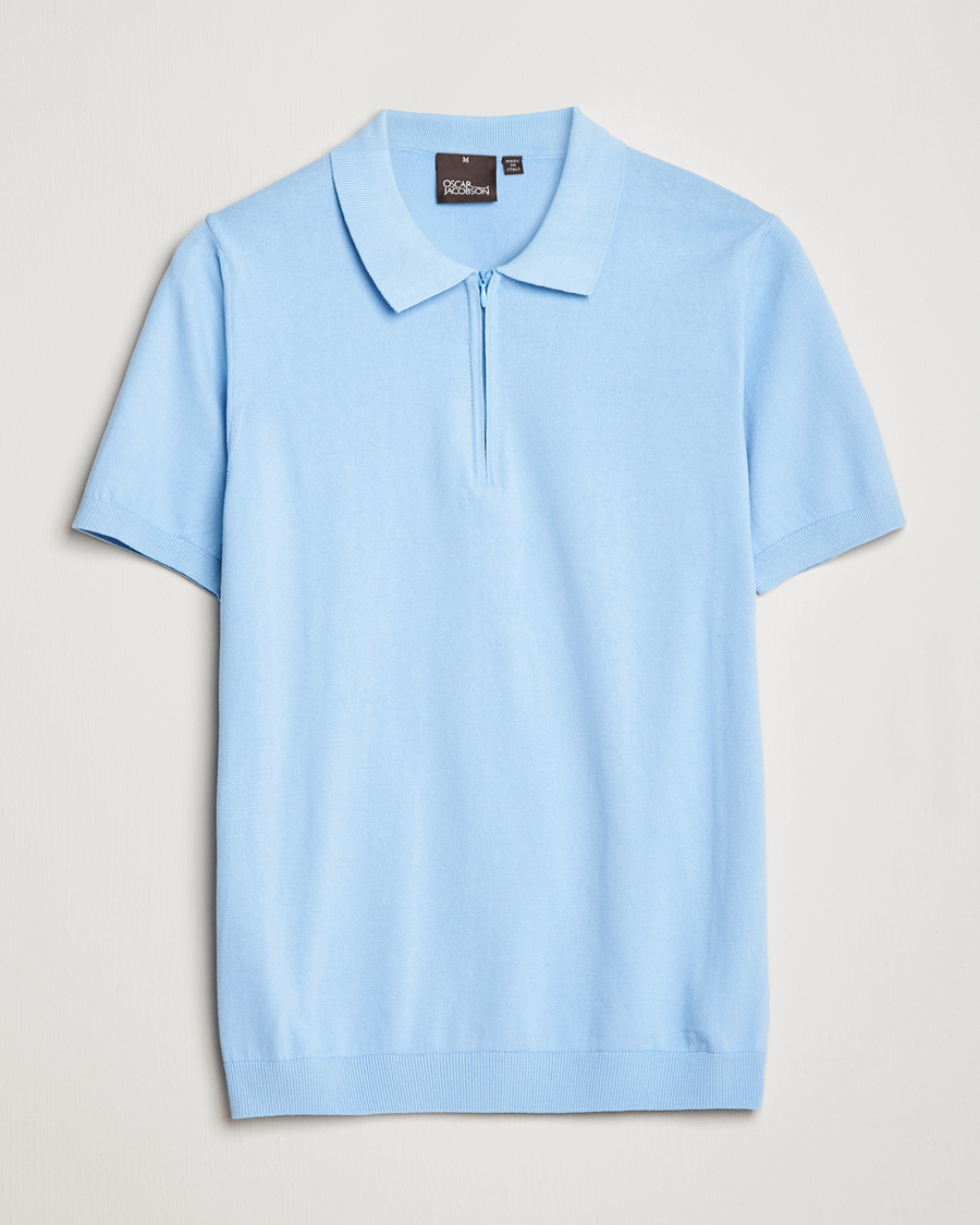 Mies | Pikeet | Oscar Jacobson | Otto Short Sleeve Zip Polo Light Blue