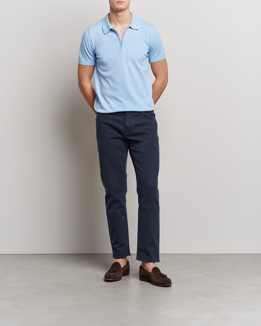 Mies | Pikeet | Oscar Jacobson | Otto Short Sleeve Zip Polo Light Blue
