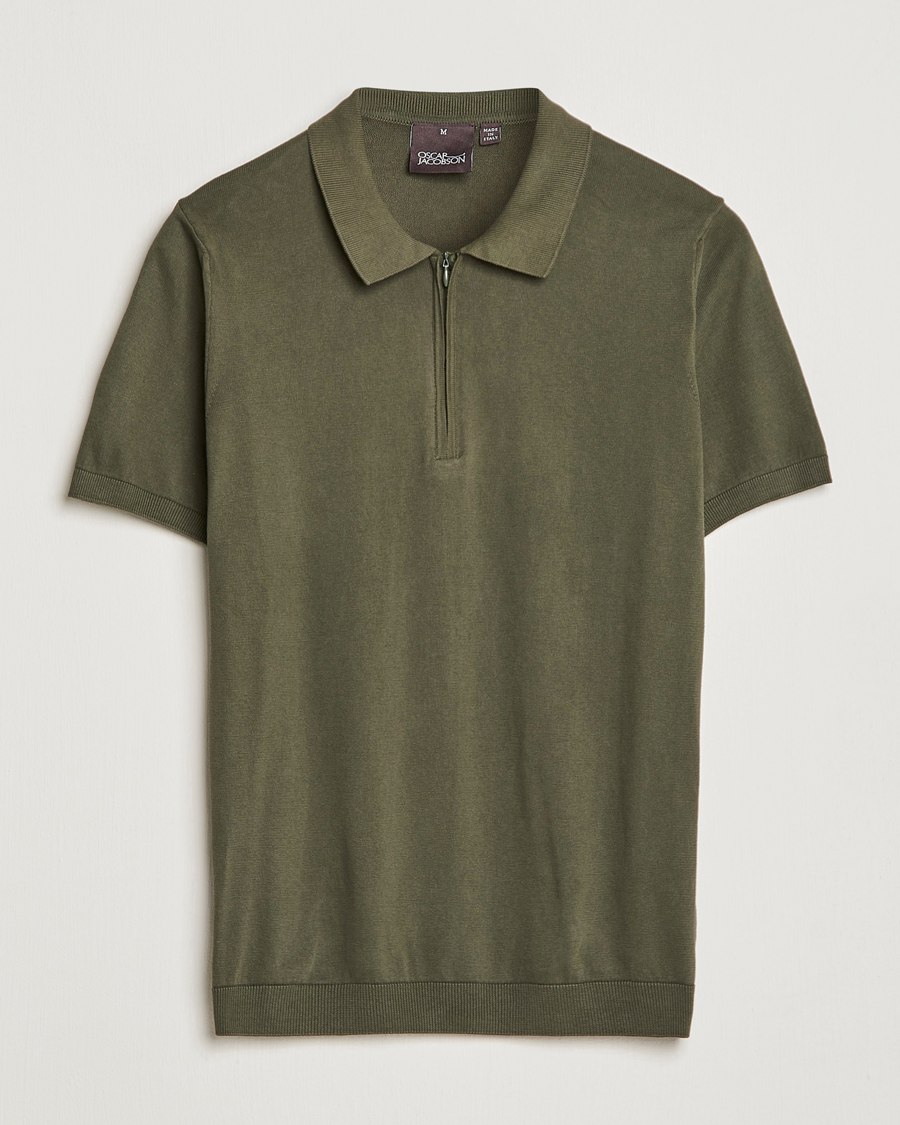 Mies | Pikeet | Oscar Jacobson | Otto Short Sleeve Zip Polo Olive