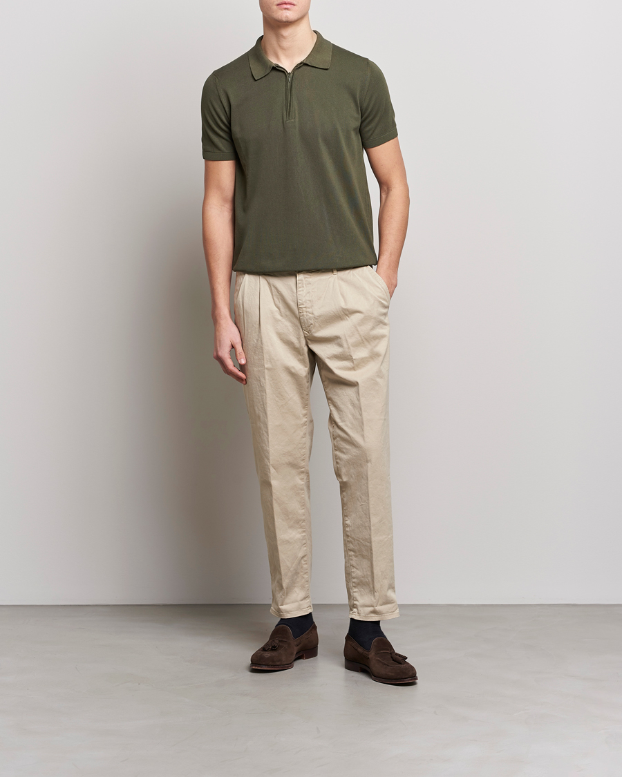 Mies | Pikeet | Oscar Jacobson | Otto Short Sleeve Zip Polo Olive
