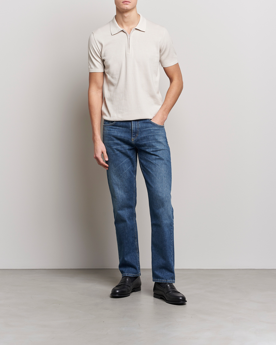 Mies | Pikeet | Oscar Jacobson | Otto Short Sleeve Zip Polo Creme