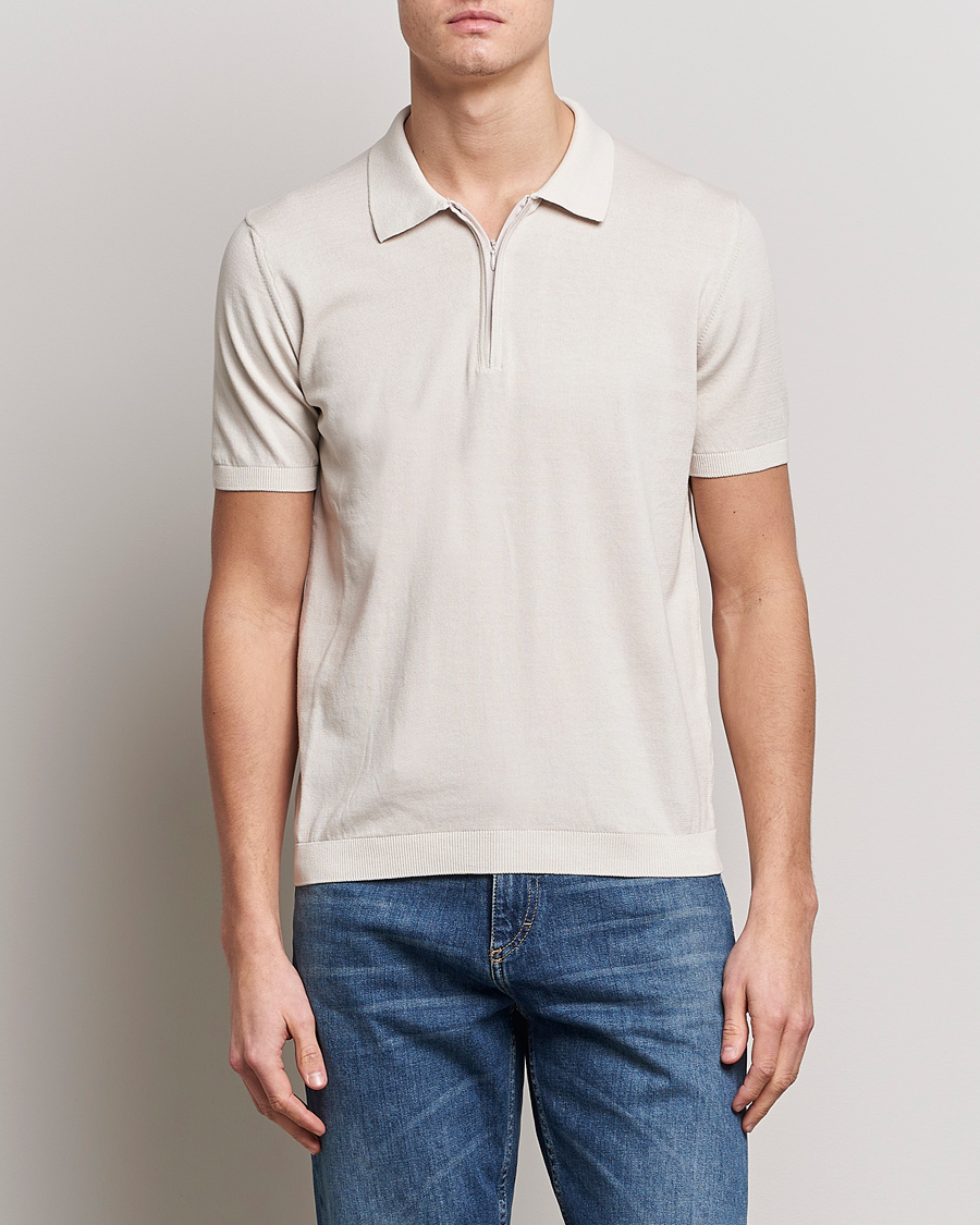 Mies | Pikeet | Oscar Jacobson | Otto Short Sleeve Zip Polo Creme