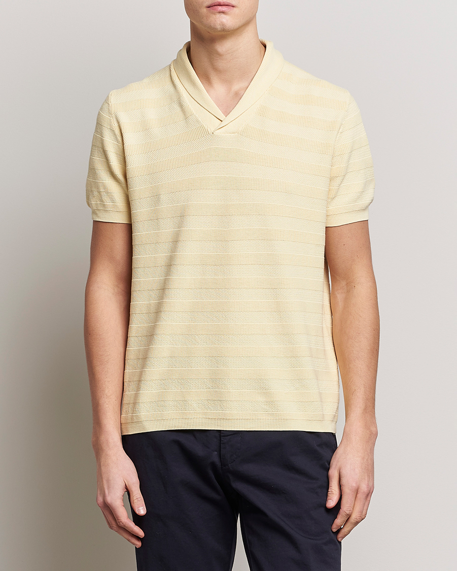 Mies |  | Oscar Jacobson | Rolle Garment Dye Structured Cotton Polo Yellow