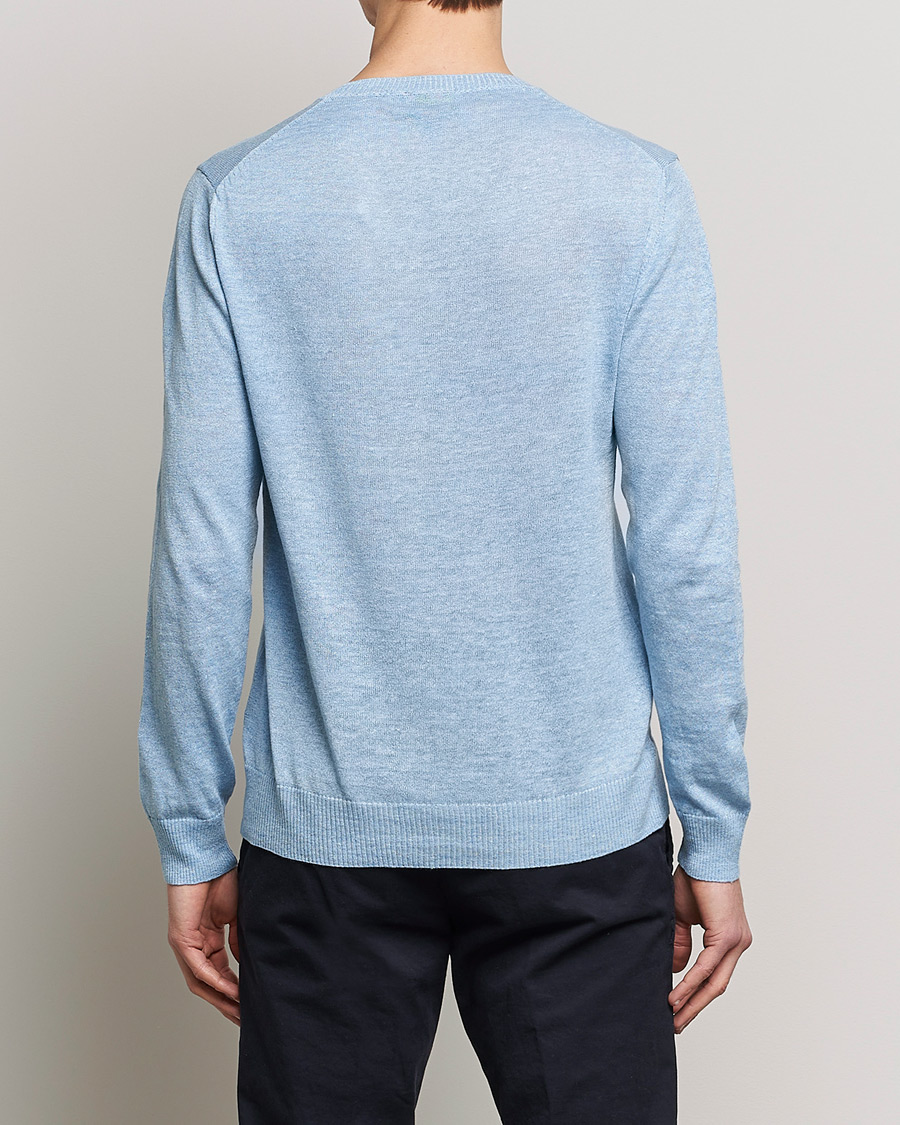 Mies | Puserot | Oscar Jacobson | Valter Linen/Cotton Crew Neck Light Blue