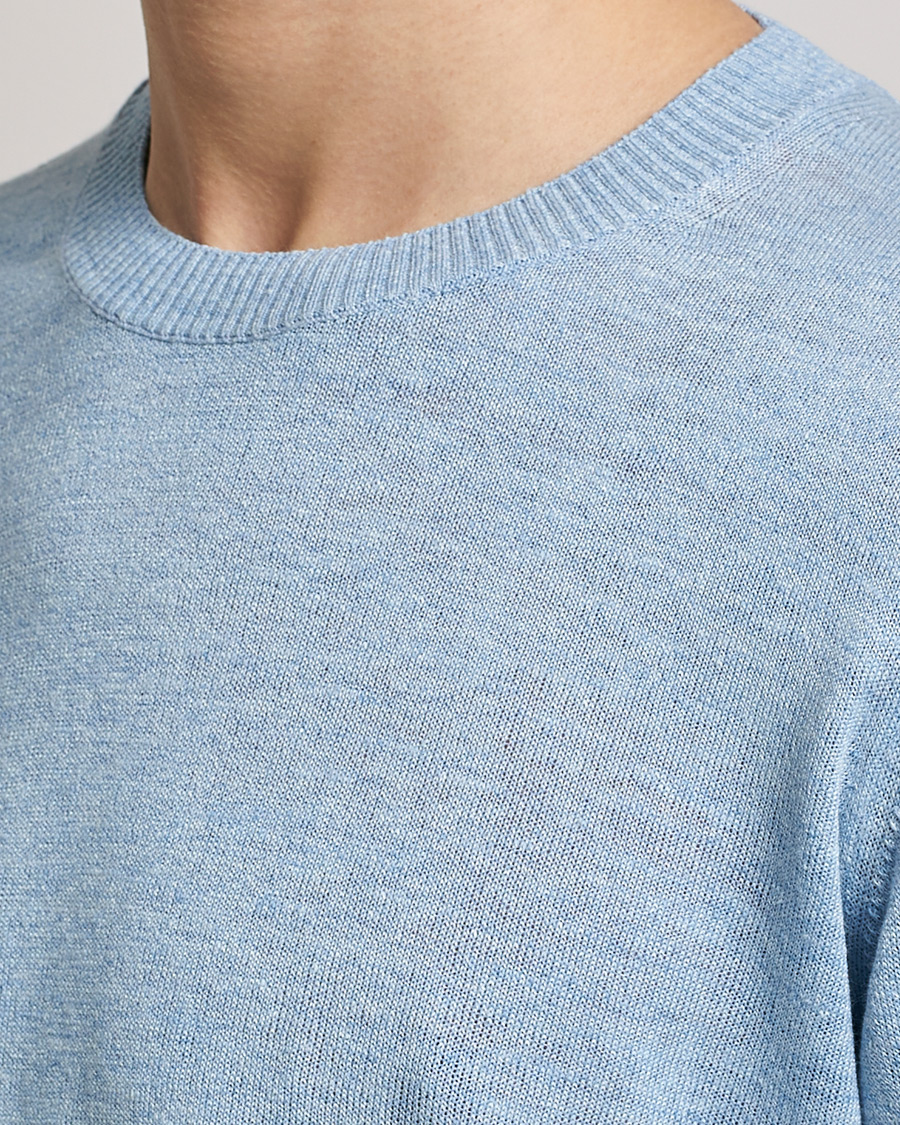 Mies | Puserot | Oscar Jacobson | Valter Linen/Cotton Crew Neck Light Blue