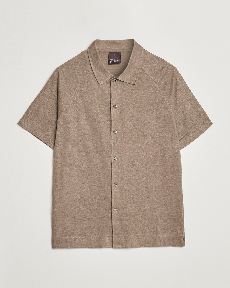 Mies | Kauluspaidat | Oscar Jacobson | Albin Short Sleeve Linen Polo Taupe