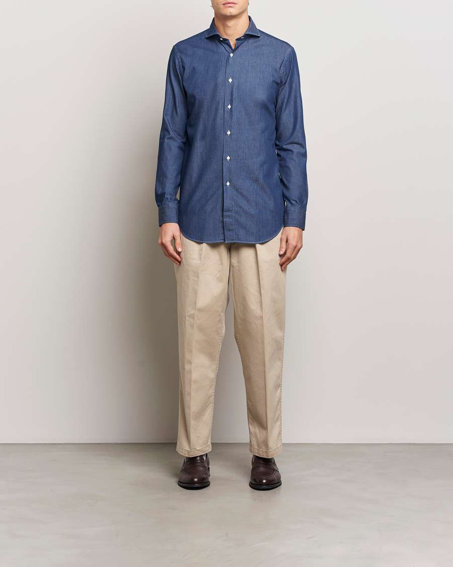 Mies | Kauluspaidat | Kamakura Shirts | Slim Fit Denim Shirt Dark Indigo