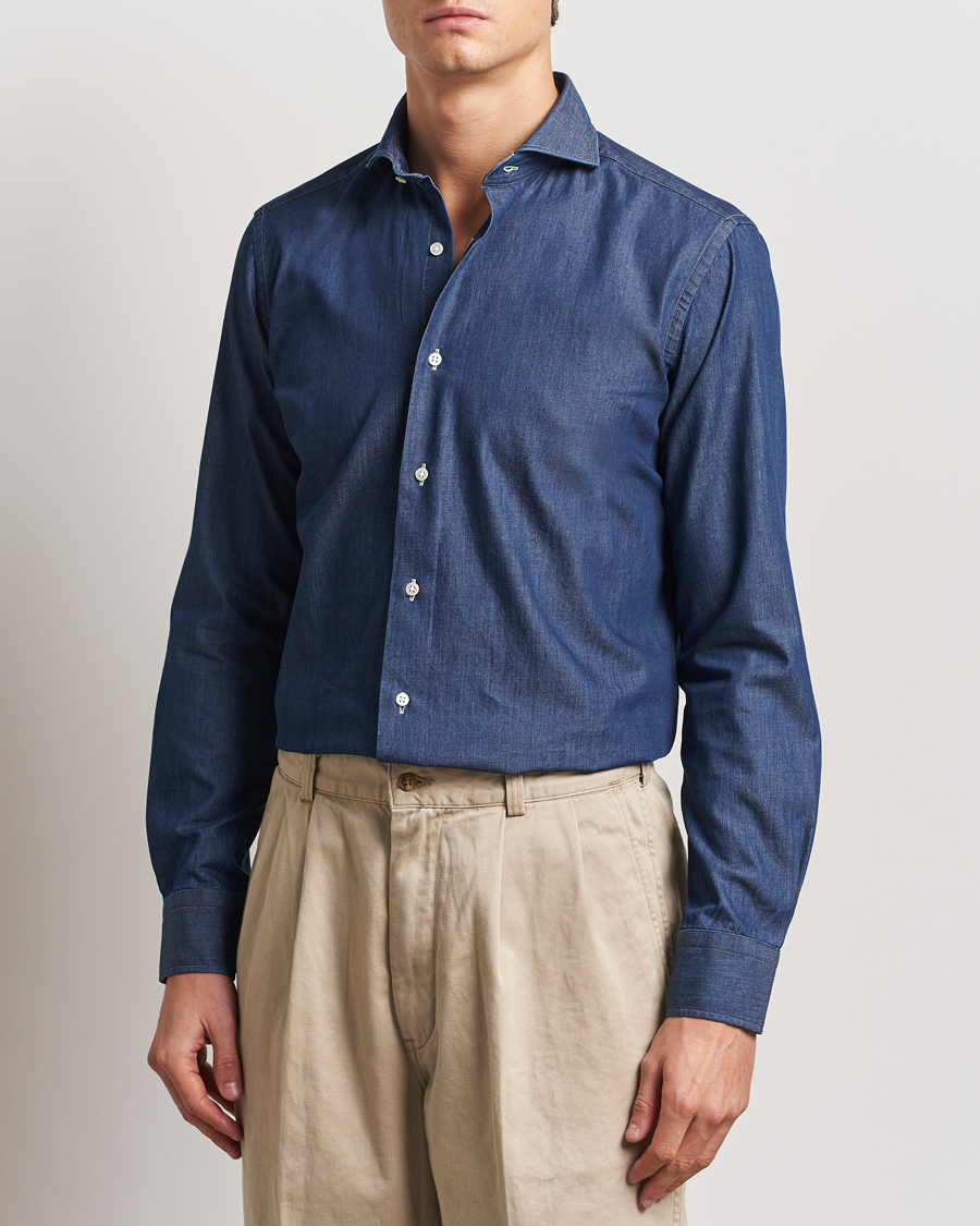 Mies | Kauluspaidat | Kamakura Shirts | Slim Fit Denim Shirt Dark Indigo