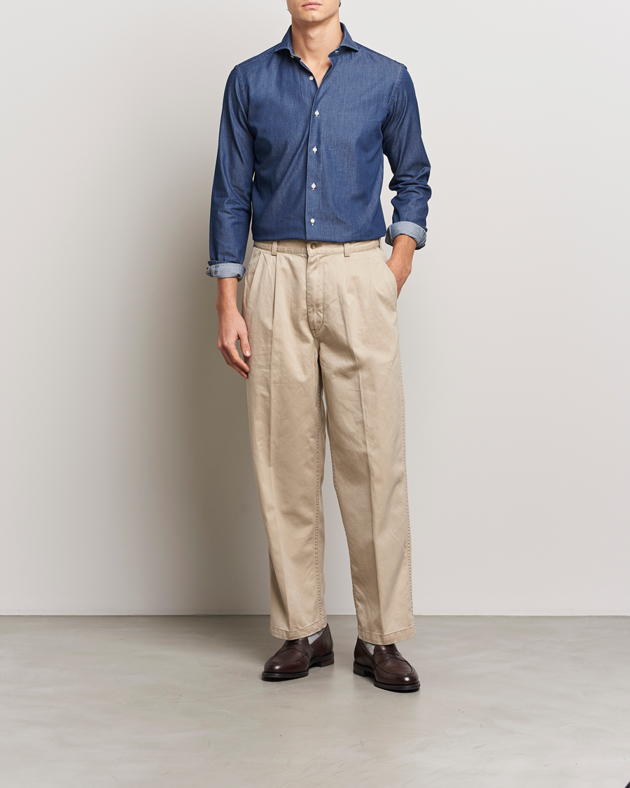 Mies | Kauluspaidat | Kamakura Shirts | Slim Fit Denim Shirt Dark Indigo