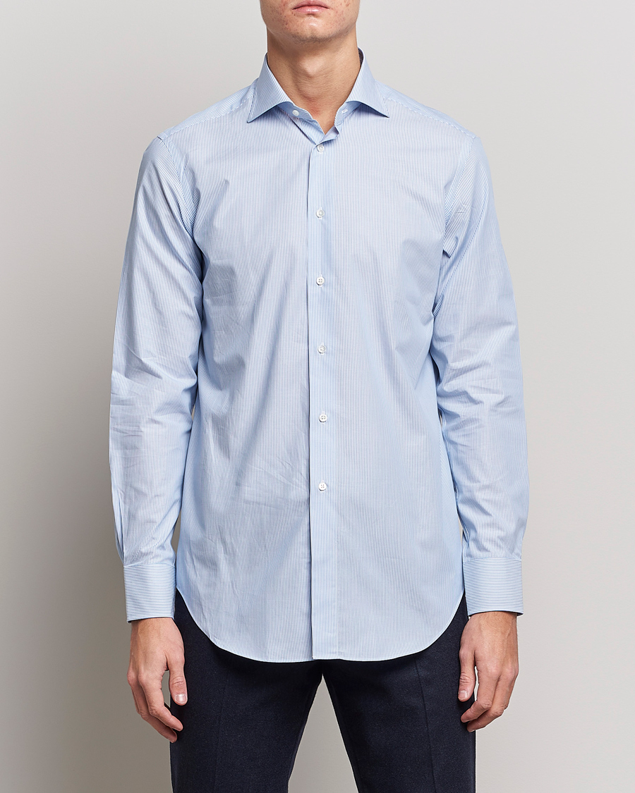 Mies | Vaatteet | Kamakura Shirts | Slim Fit Striped Broadcloth Shirt Light Blue