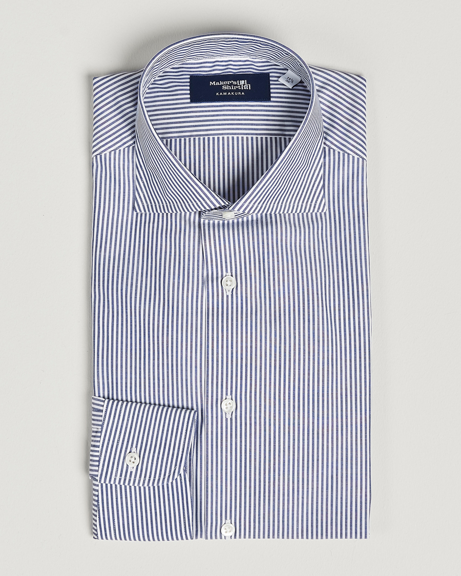 Mies | Bisnespaidat | Kamakura Shirts | Slim Fit Striped Broadcloth Shirt Navy