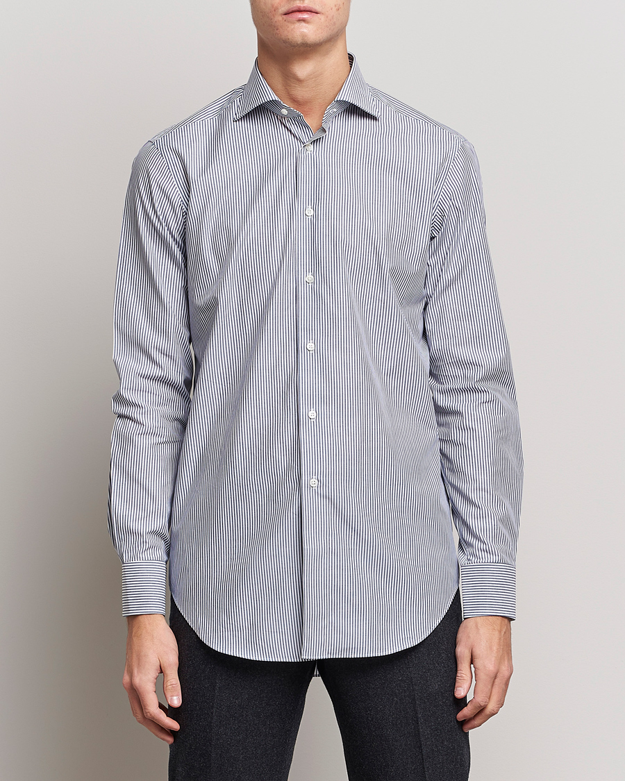 Mies | Viralliset | Kamakura Shirts | Slim Fit Striped Broadcloth Shirt Navy