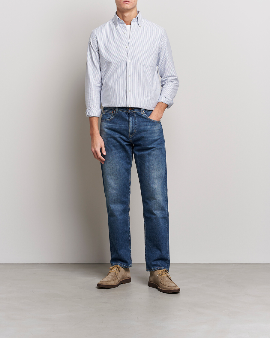 Mies | Oxford-paidat | Kamakura Shirts | Slim Fit Striped Oxford BD Shirt Light Blue