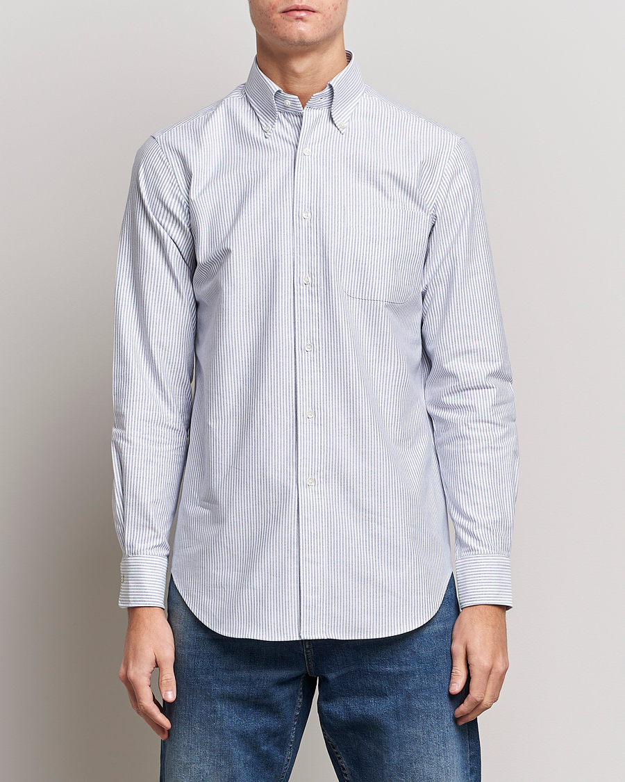 Mies | Oxford-paidat | Kamakura Shirts | Slim Fit Striped Oxford BD Shirt Light Blue