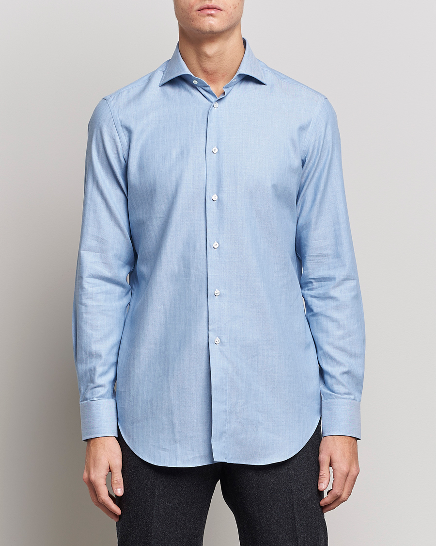 Mies | Rennot paidat | Kamakura Shirts | Slim Fit Cashmere Blend Shirt Light Blue