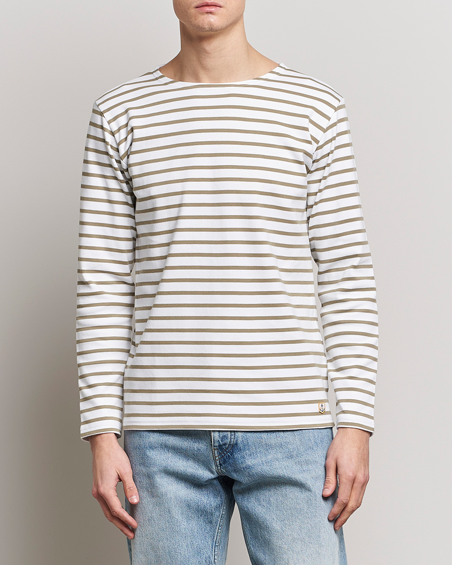 Mies | Pitkähihaiset t-paidat | Armor-lux | Houat Héritage Stripe Longsleeve T-shirt Blanc/Argile