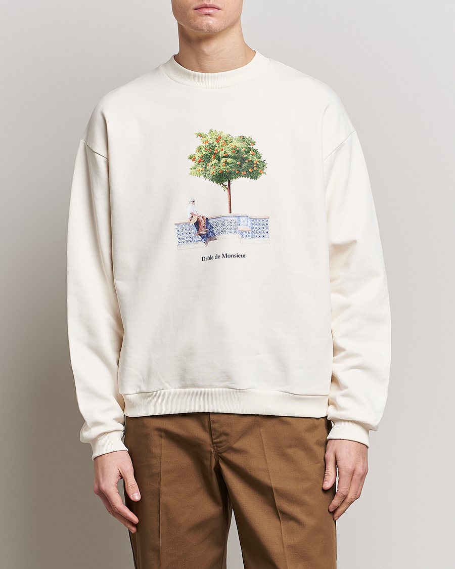 Mies | Collegepuserot | Drôle de Monsieur | Oranger Print Sweatshirt Off White