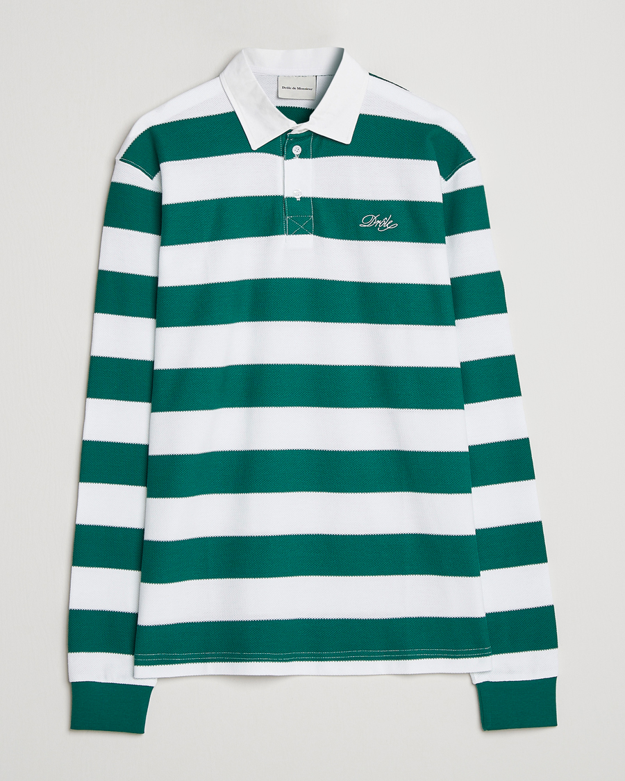 Mies | Puserot | Drôle de Monsieur | Le Polo Striped Rugby Shirt White/Green
