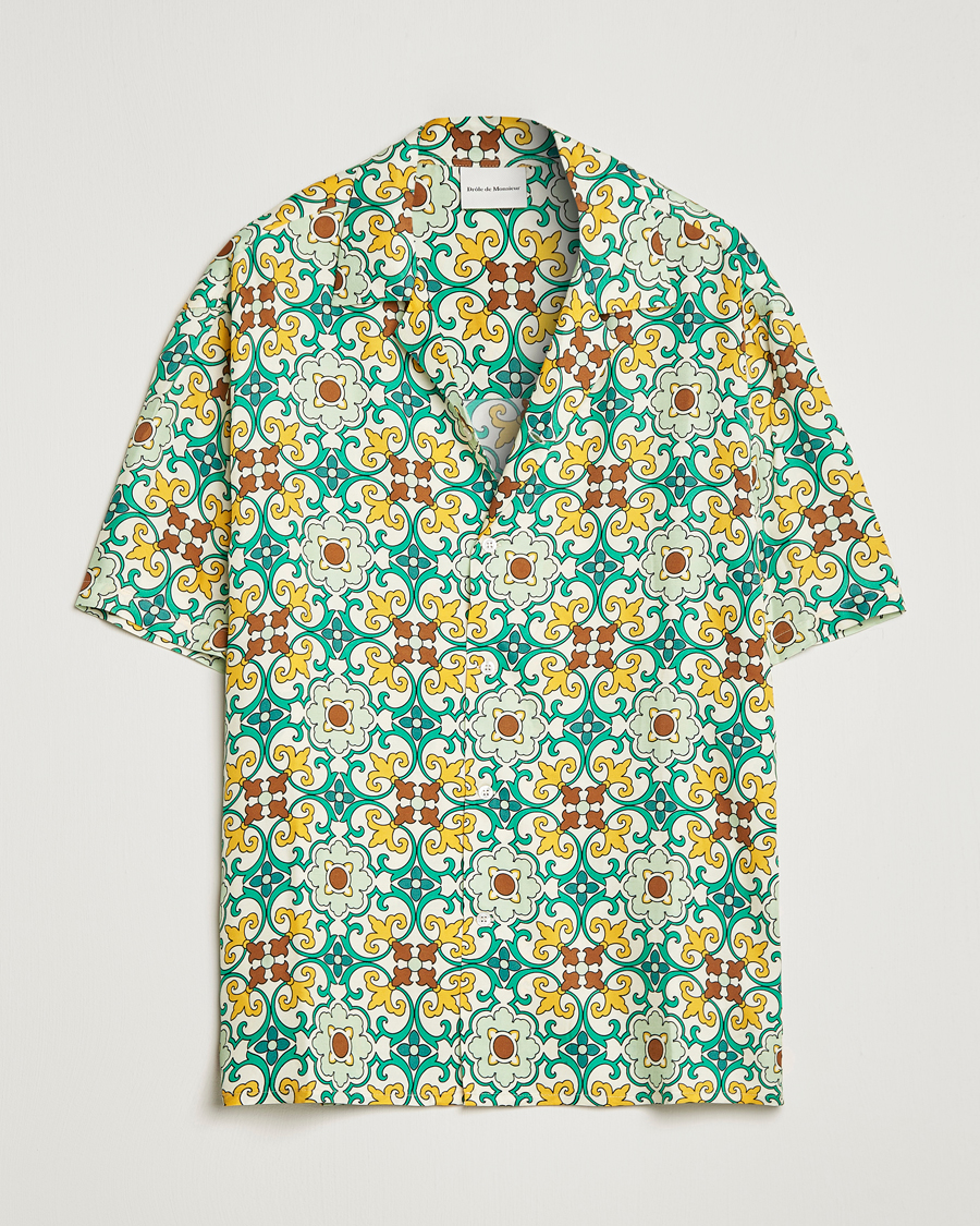 Mies | Kauluspaidat | Drôle de Monsieur | Ornaments Print Bowling Shirt Yellow/Green