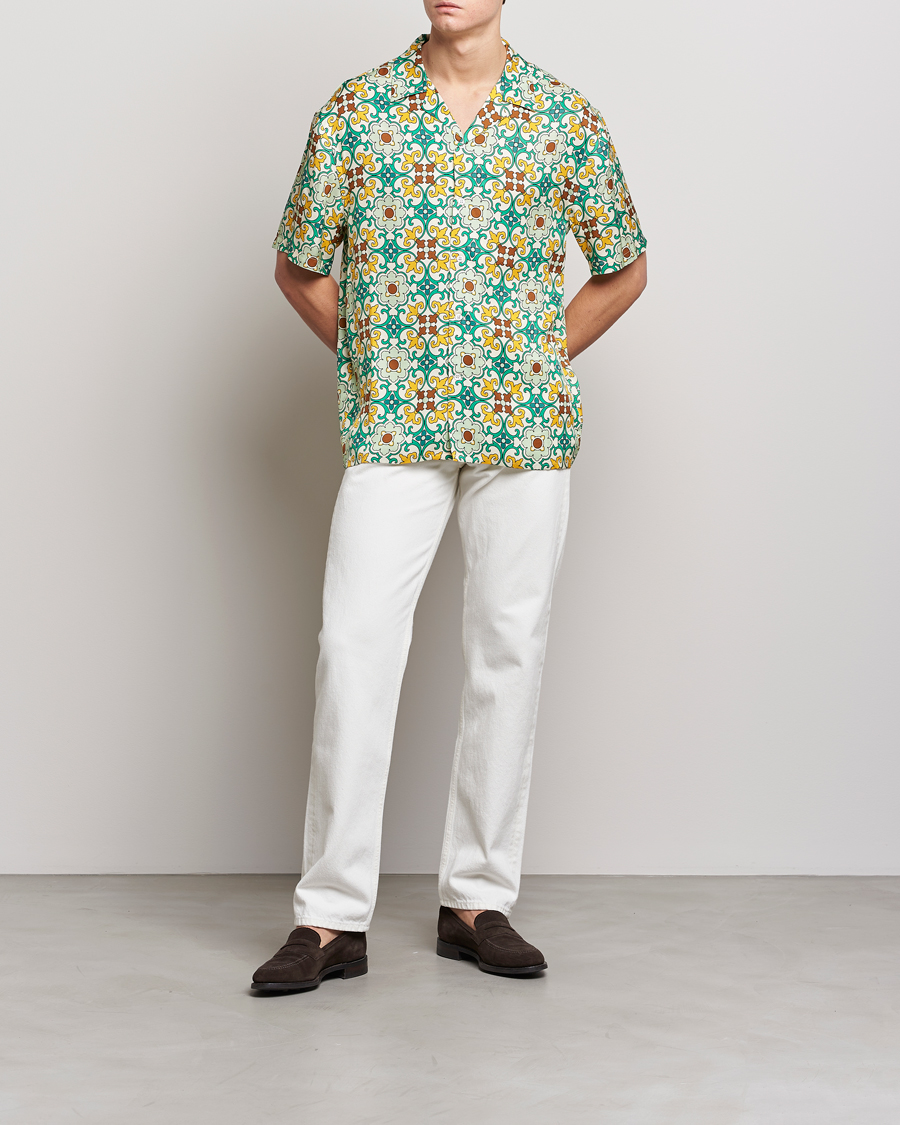 Mies | Kauluspaidat | Drôle de Monsieur | Ornaments Print Bowling Shirt Yellow/Green