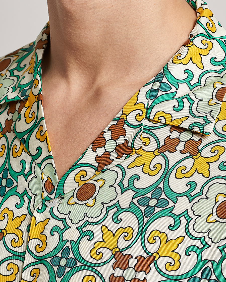 Mies | Kauluspaidat | Drôle de Monsieur | Ornaments Print Bowling Shirt Yellow/Green