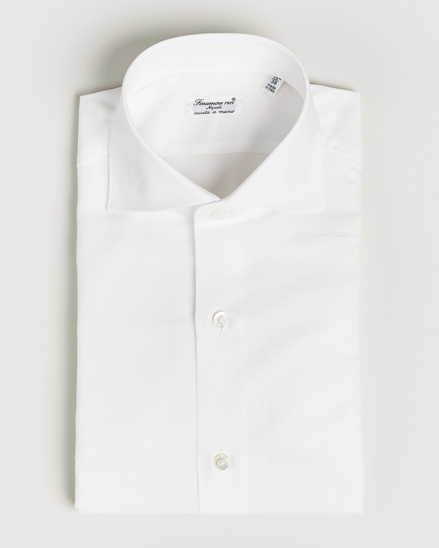 Mies | Kauluspaidat | Finamore Napoli | Milano Slim Linen Dress Shirt White