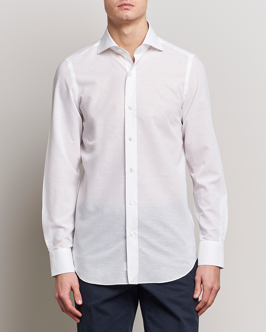 Mies | Bisnespaidat | Finamore Napoli | Milano Slim Linen Dress Shirt White