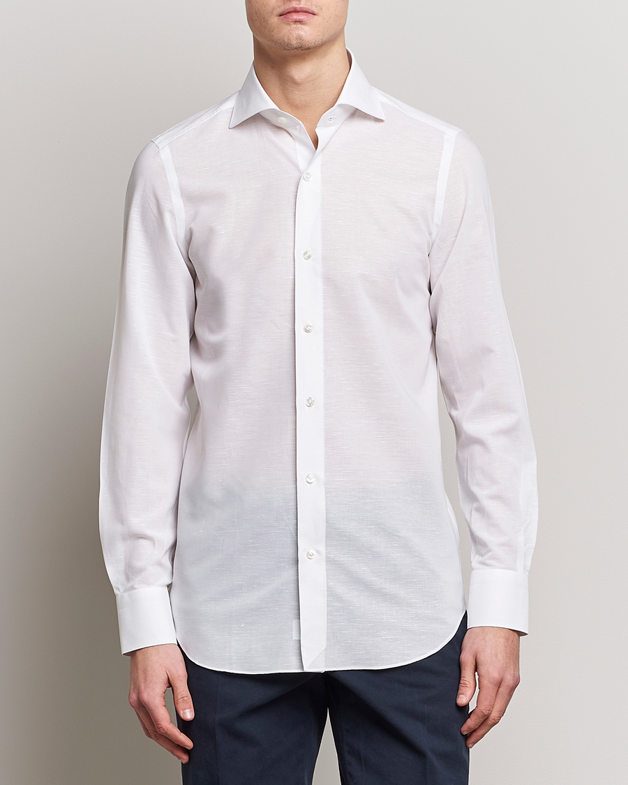 Mies | Kauluspaidat | Finamore Napoli | Milano Slim Linen Dress Shirt White