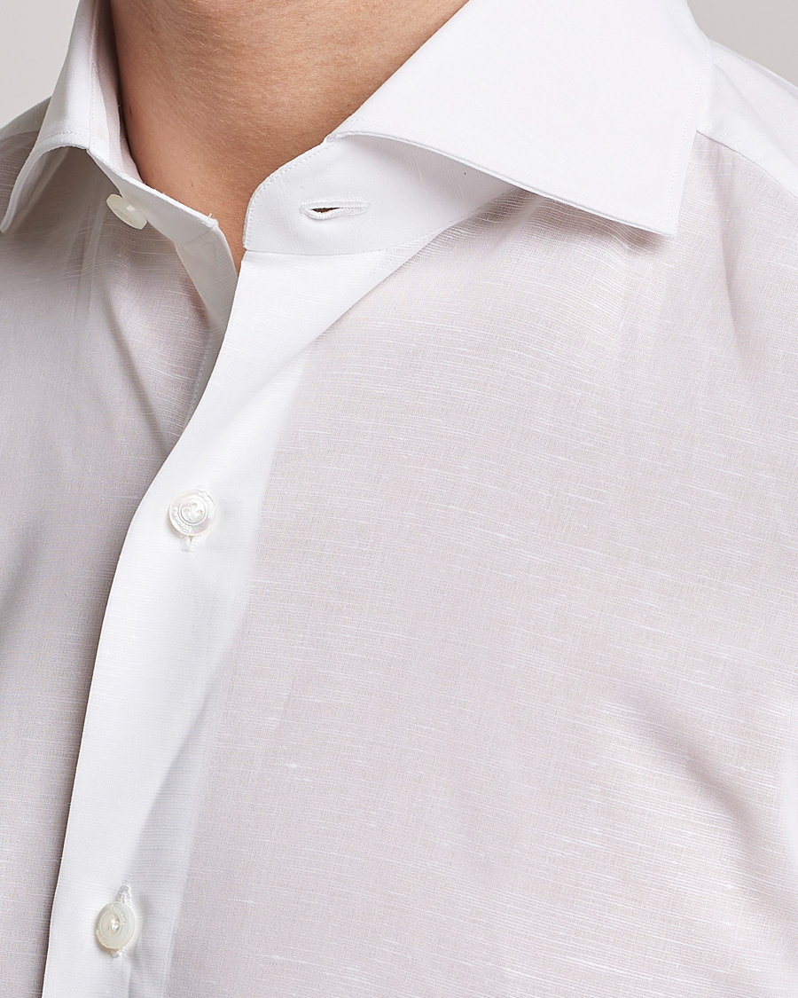 Mies | Kauluspaidat | Finamore Napoli | Milano Slim Linen Dress Shirt White