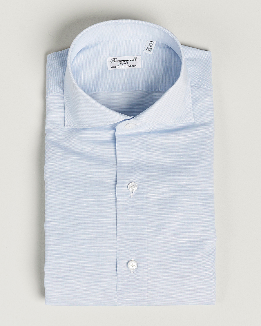 Mies | Kauluspaidat | Finamore Napoli | Milano Slim Linen Dress Shirt Light Blue
