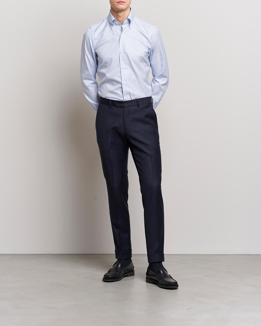 Mies | Kauluspaidat | Finamore Napoli | Milano Slim Oxford Button Down Shirt Blue Stripe