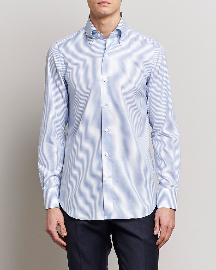 Mies |  | Finamore Napoli | Milano Slim Oxford Button Down Shirt Blue Stripe