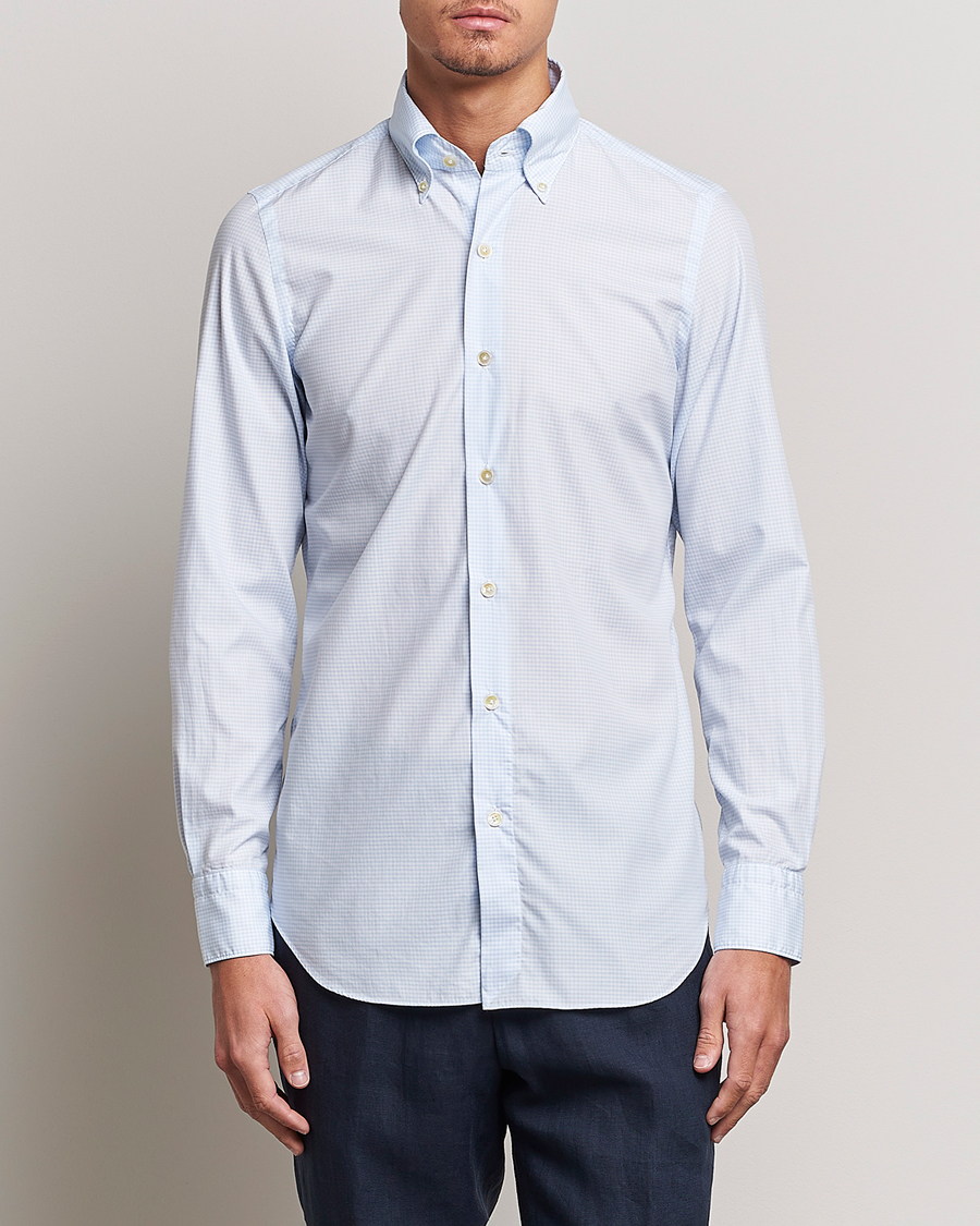 Mies |  | Finamore Napoli | Milano Slim Washed Dress Shirt Light Blue Check