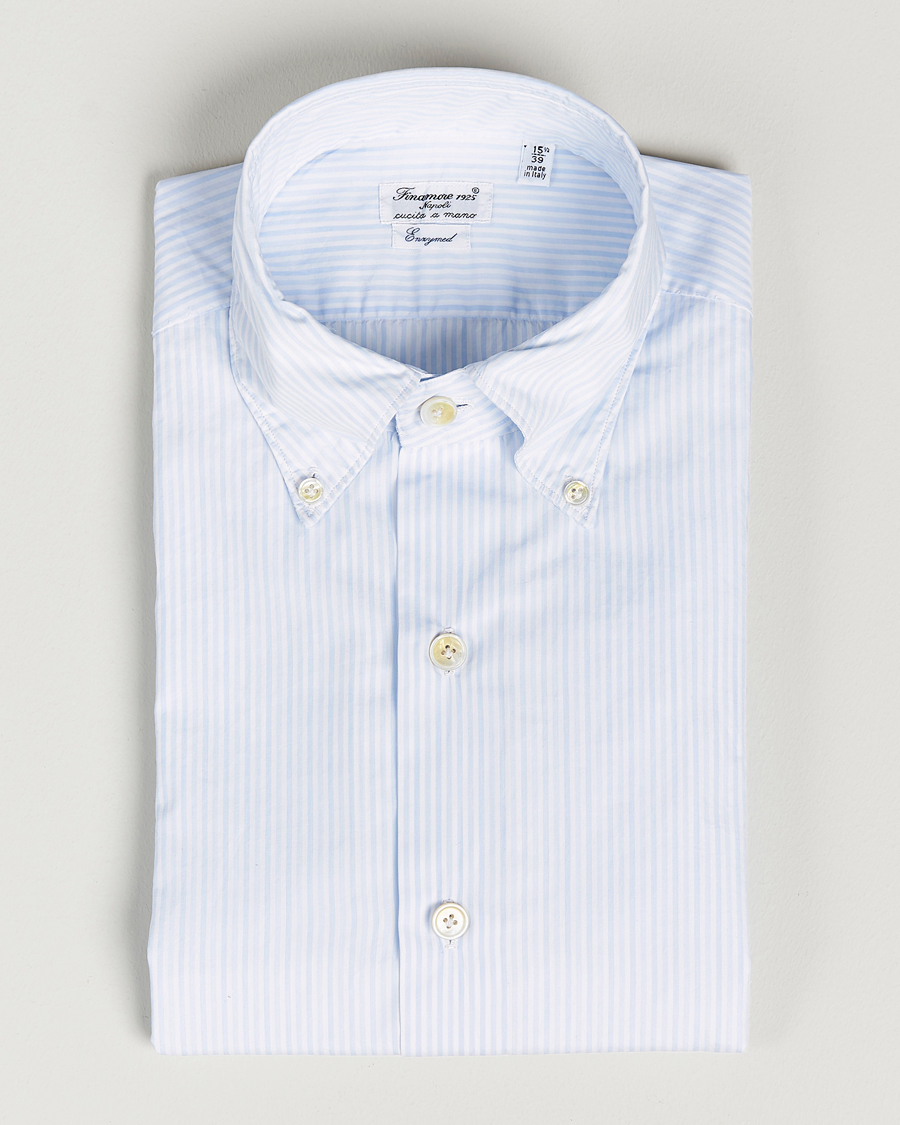 Mies | Kauluspaidat | Finamore Napoli | Milano Slim Washed Dress Shirt Light Blue Stripe