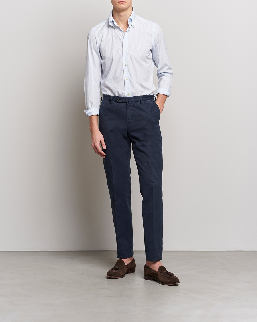 Mies | Kauluspaidat | Finamore Napoli | Milano Slim Washed Dress Shirt Light Blue Stripe