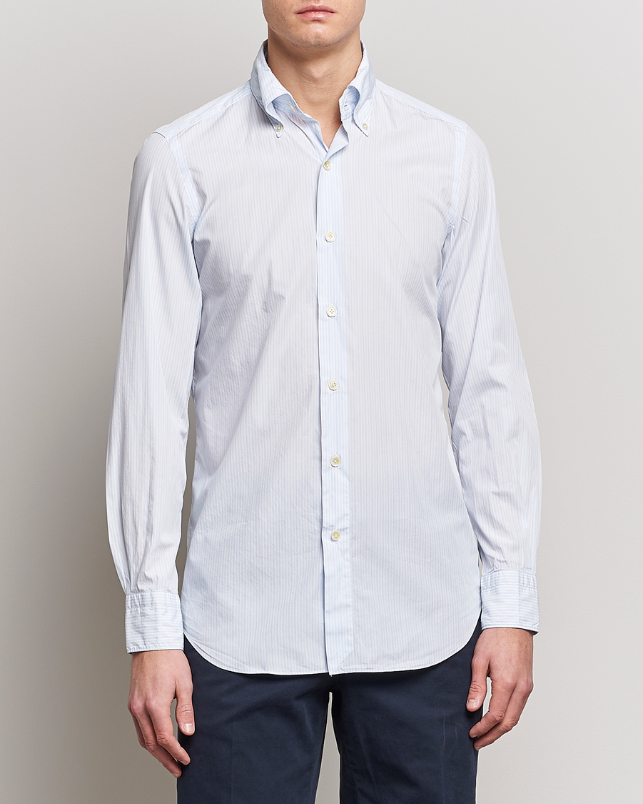 Mies |  | Finamore Napoli | Milano Slim Washed Dress Shirt Light Blue Stripe