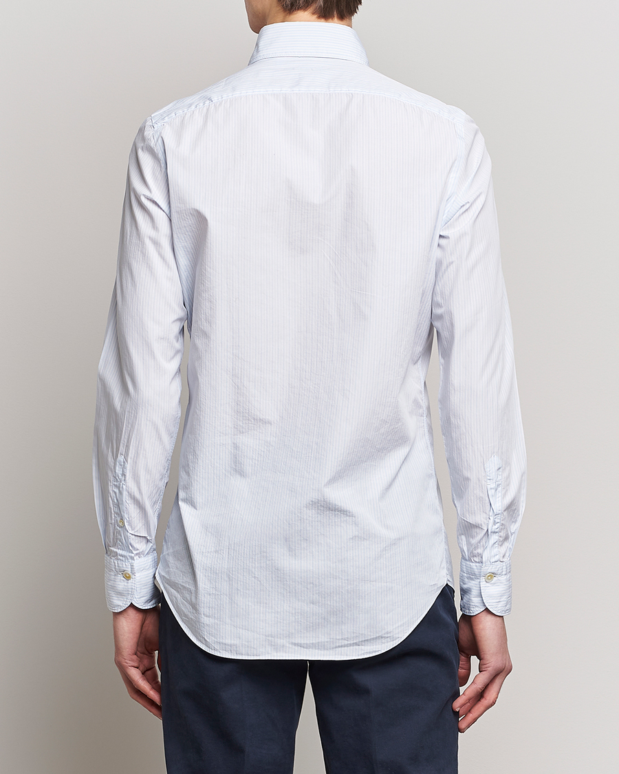 Mies | Kauluspaidat | Finamore Napoli | Milano Slim Washed Dress Shirt Light Blue Stripe