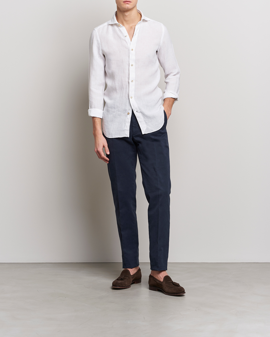 Mies | Kauluspaidat | Finamore Napoli | Tokyo Slim Linen Shirt White