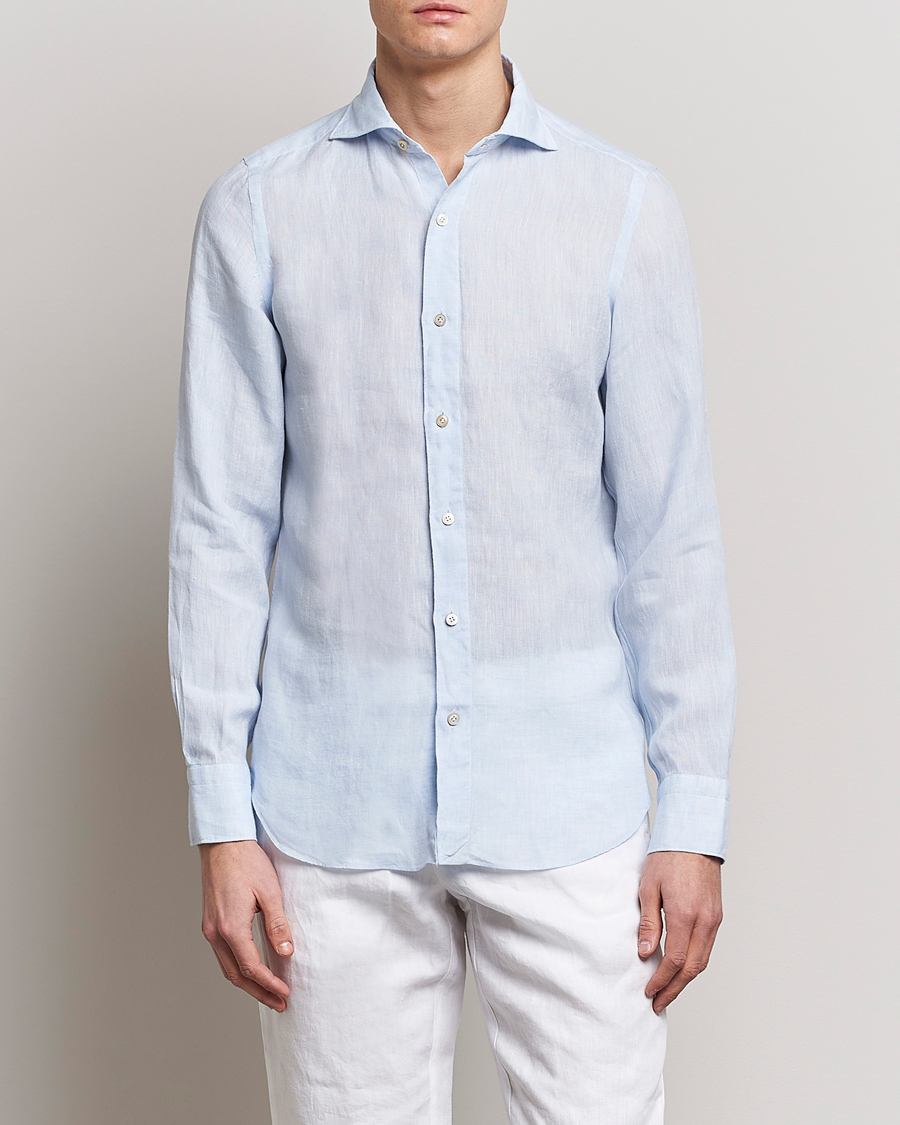Mies |  | Finamore Napoli | Tokyo Slim Linen Shirt Light Blue