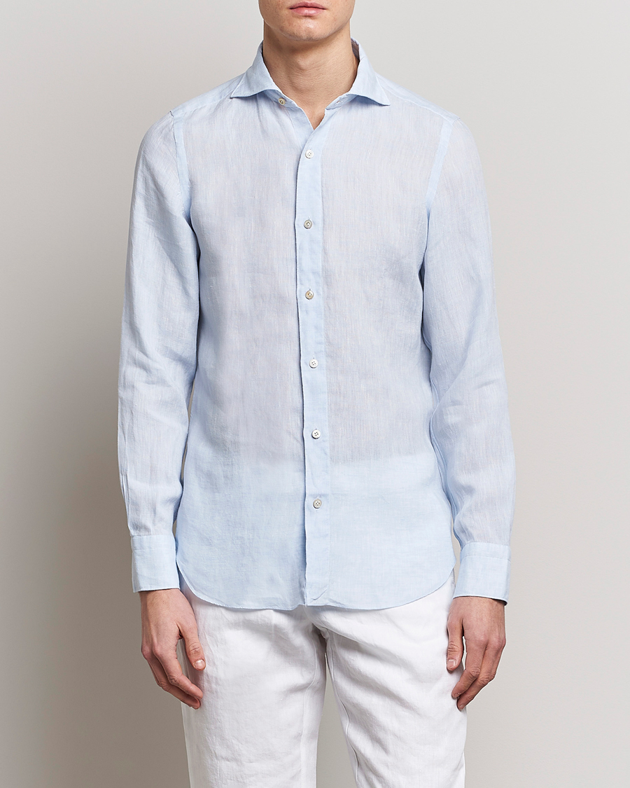 Mies | Kauluspaidat | Finamore Napoli | Tokyo Slim Linen Shirt Light Blue