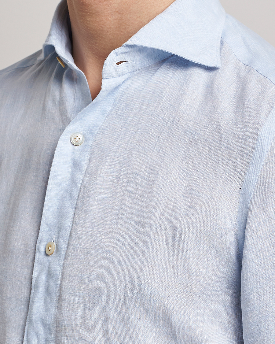 Mies | Kauluspaidat | Finamore Napoli | Tokyo Slim Linen Shirt Light Blue