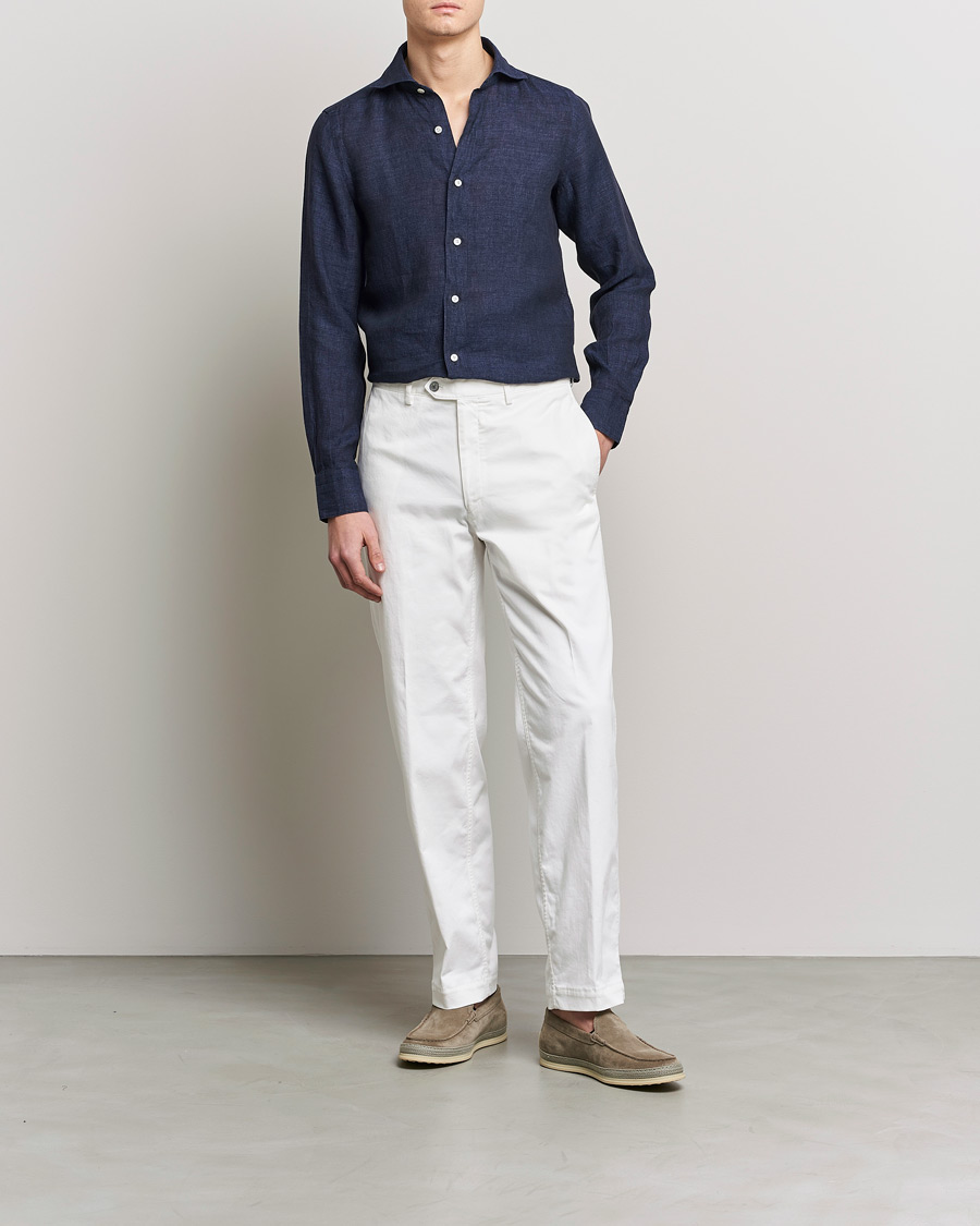 Mies | Kauluspaidat | Finamore Napoli | Tokyo Slim Linen Shirt Navy