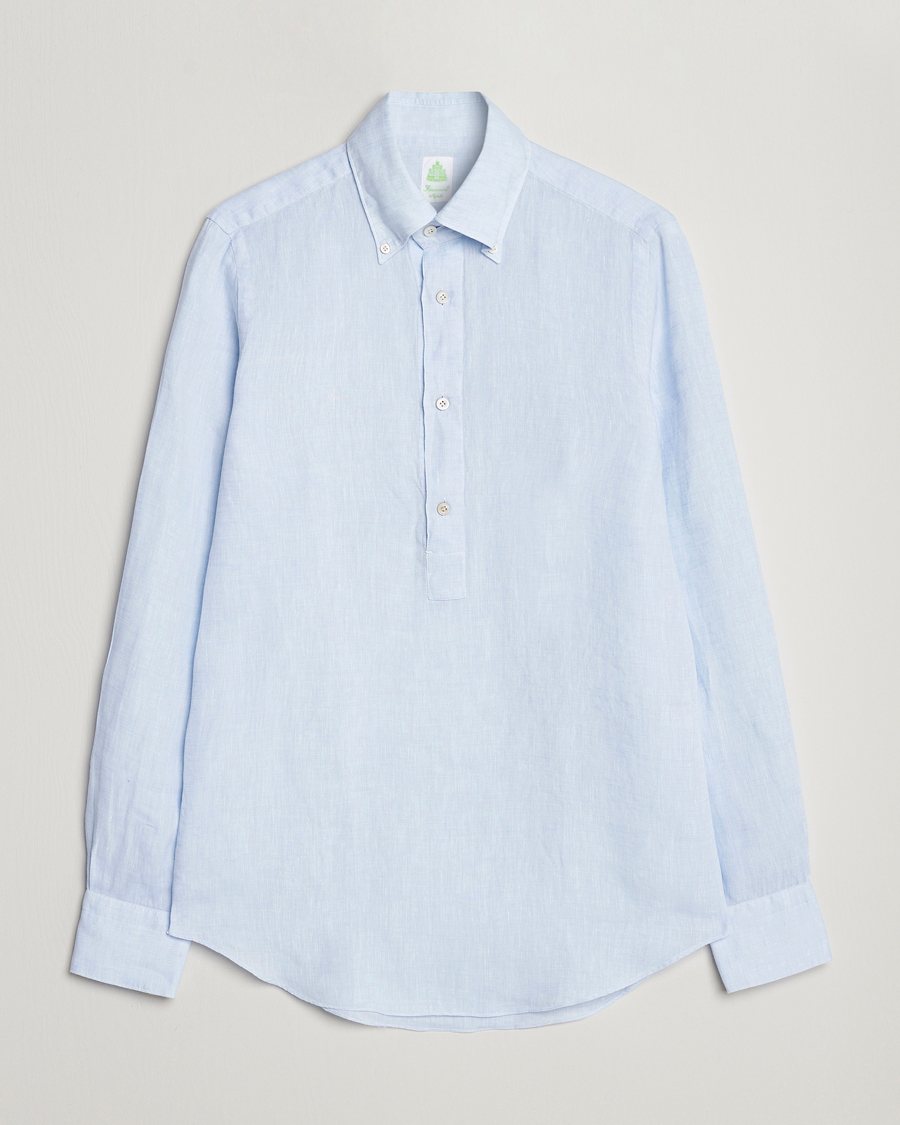 Mies | Kauluspaidat | Finamore Napoli | Miami Linen Popover Shirt Light Blue