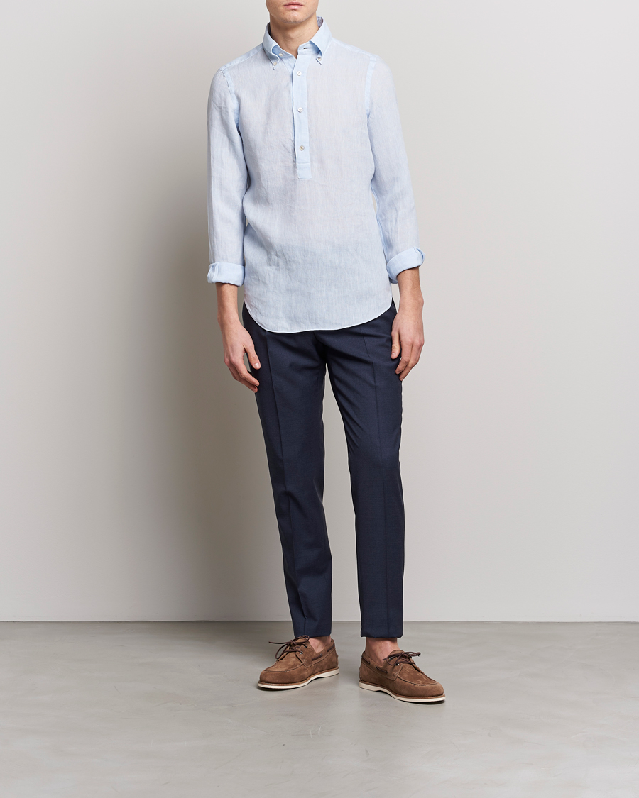 Mies | Kauluspaidat | Finamore Napoli | Miami Linen Popover Shirt Light Blue