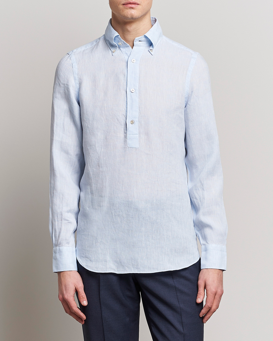 Mies | Kauluspaidat | Finamore Napoli | Miami Linen Popover Shirt Light Blue