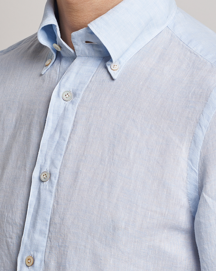 Mies | Kauluspaidat | Finamore Napoli | Miami Linen Popover Shirt Light Blue