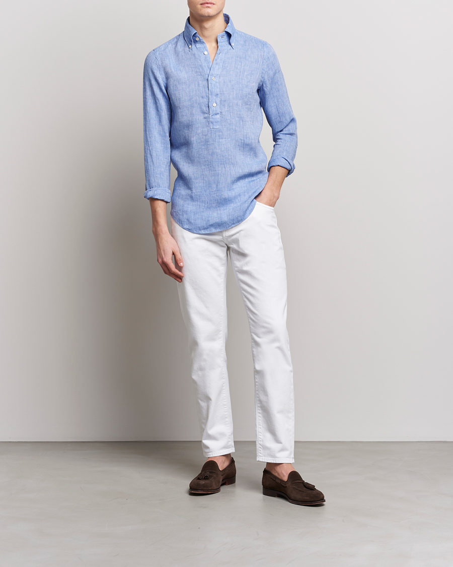 Mies | Kauluspaidat | Finamore Napoli | Miami Linen Popover Shirt Dark Blue